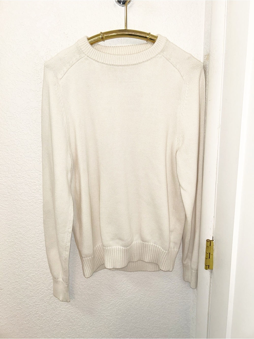 Knit for J. CREW The Crewneck 💯 Cotton Ribbed Collar & Cuff Sweater Ivory SZ: M